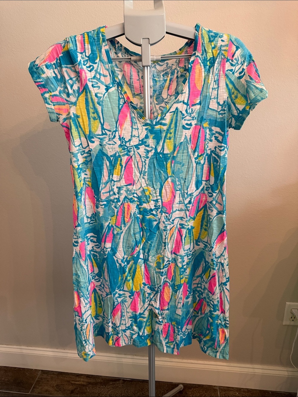 Lilly Pulitzer Turquoise T-Shirt Dress with sail boats